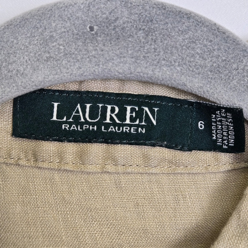 Lauren Ralph Lauren 100% Linen Short Sleeve Shirt Dress, Coastal Preppy, Tan, 6 - Picture 3 of 13